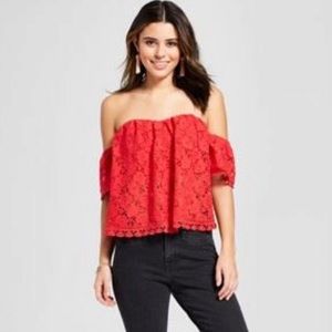 Red Lace Cold Shoulder Top w/ removable straps